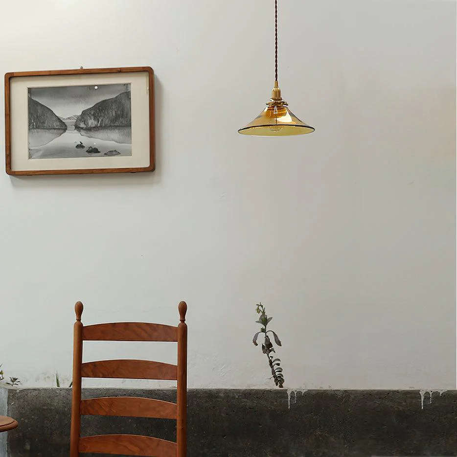 Solara Pendant Lamp Amber Glass Brass Vintage Dining - Image 10