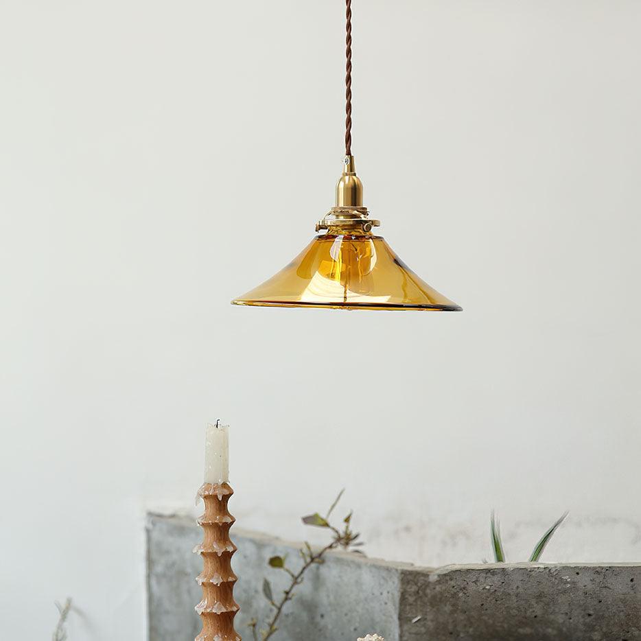 Solara Pendant Lamp Amber Glass Brass Vintage Dining - Image 16