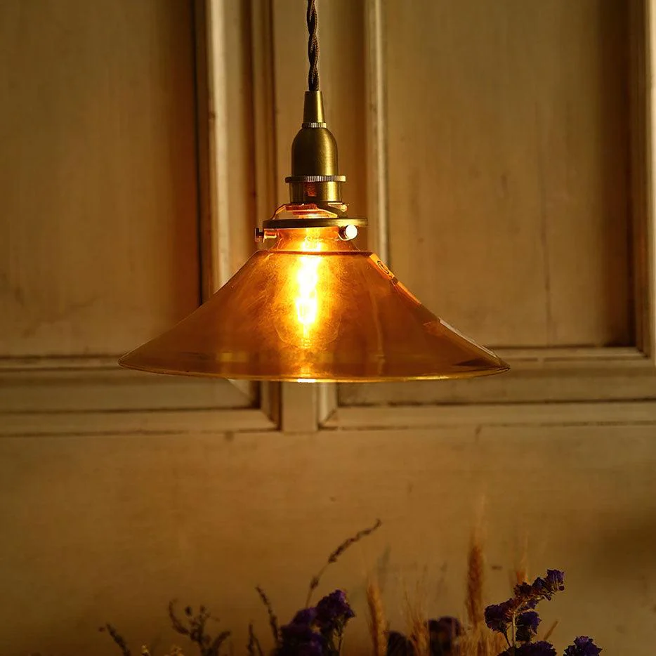 Solara Pendant Lamp Amber Glass Brass Vintage Dining - Image 3