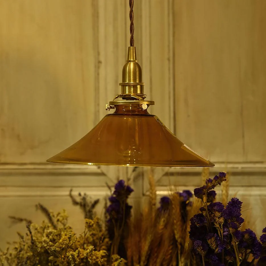 Solara Pendant Lamp Amber Glass Brass Vintage Dining - Image 4