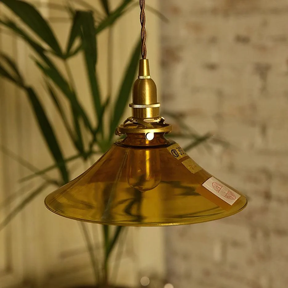Solara Pendant Lamp Amber Glass Brass Vintage Dining - Image 5