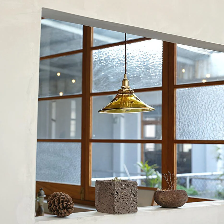 Solara Pendant Lamp Amber Glass Brass Vintage Dining - Image 6