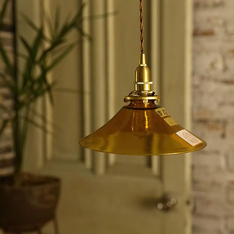 Solara Pendant Lamp Amber Glass Brass Vintage Dining - Image 7