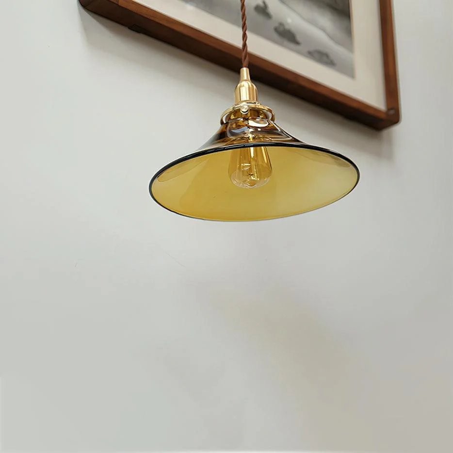 Solara Pendant Lamp Amber Glass Brass Vintage Dining - Image 9