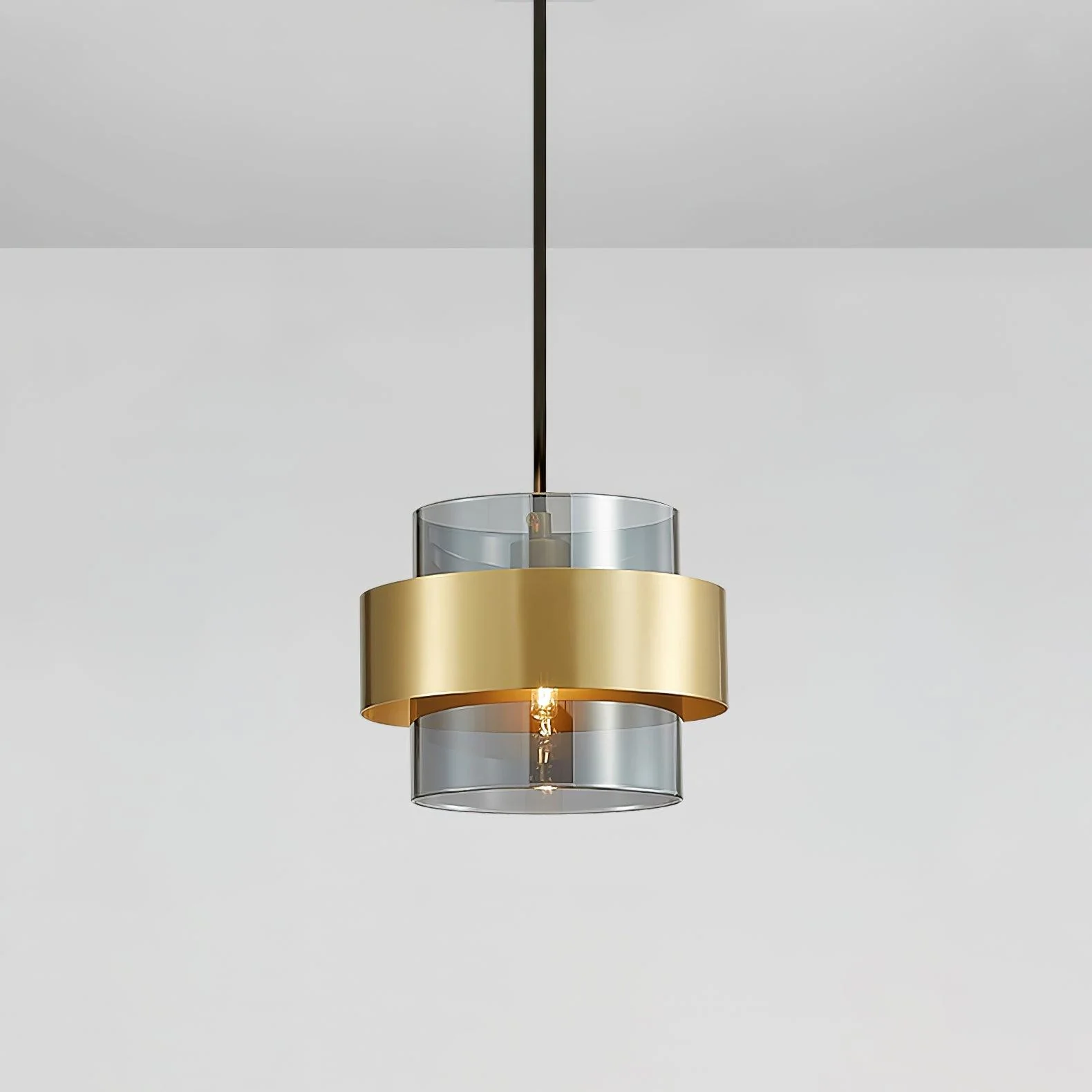 Solara Pendant Lamp Brass Cylinder Glass Contemporary - Image 4
