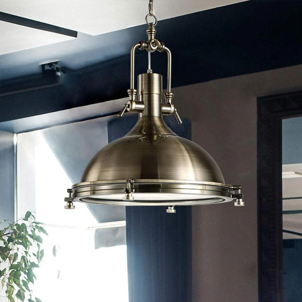 Solara Pendant Lamp Brass Ribbed Dome Industrial - Image 4