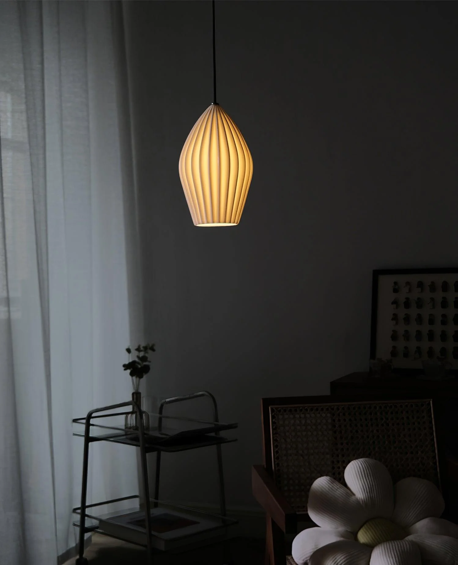 Solara Pendant Lamp Ceramic Ribbed Bone China Elegant - Image 2