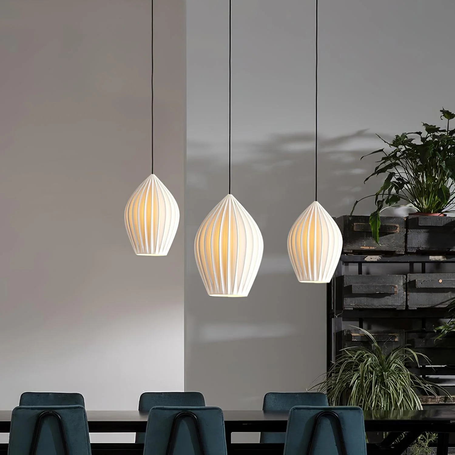Solara Pendant Lamp Ceramic Ribbed Bone China Elegant - Image 4