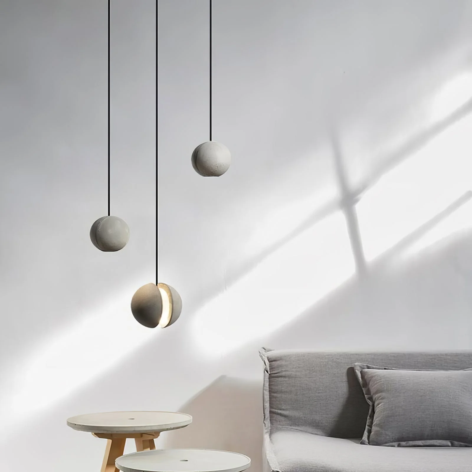 Solara Pendant Lamp Concrete Sphere Moon Minimalist - Image 16