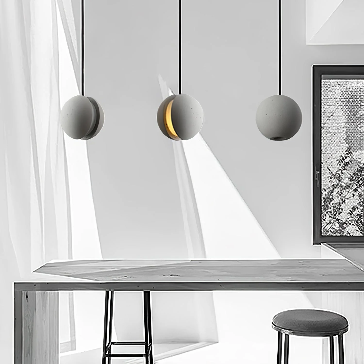 Solara Pendant Lamp Concrete Sphere Moon Minimalist - Image 4