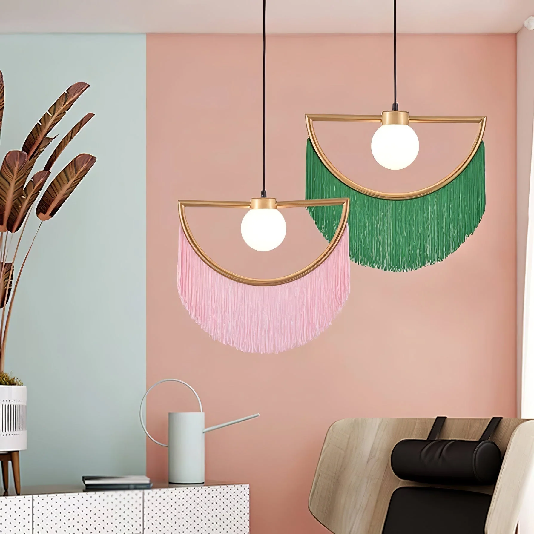 Solara Pendant Lamp Fabric Fringe Globe Retro Bohemian - Image 4