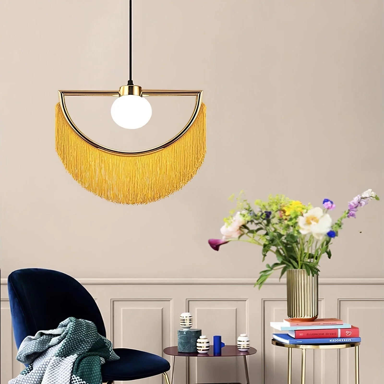 Solara Pendant Lamp Fabric Fringe Globe Retro Bohemian - Image 40