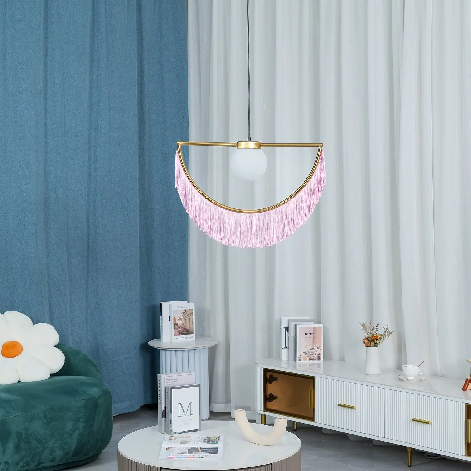 Solara Pendant Lamp Fabric Fringe Globe Retro Bohemian - Image 56