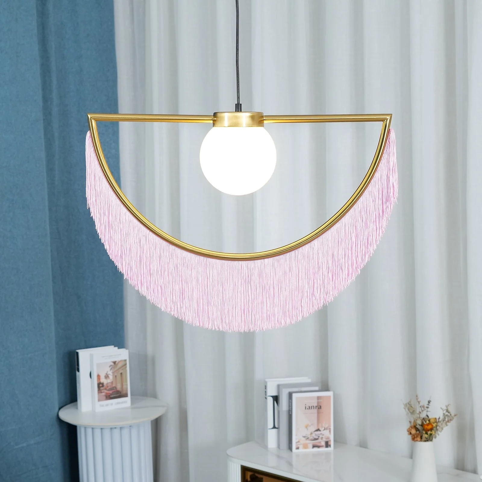 Solara Pendant Lamp Fabric Fringe Globe Retro Bohemian - Image 67