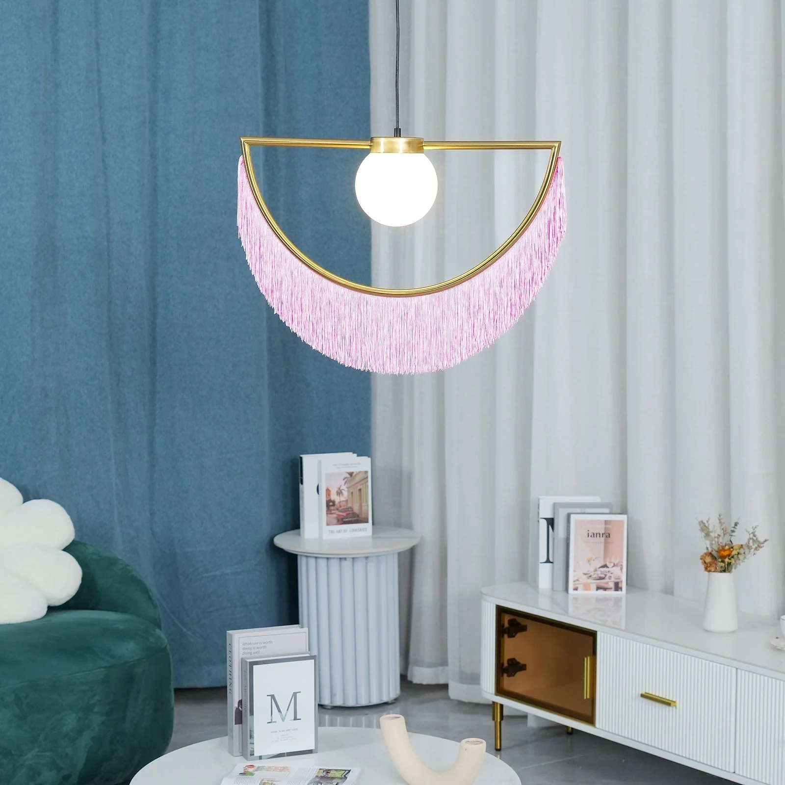 Solara Pendant Lamp Fabric Fringe Globe Retro Bohemian - Image 76