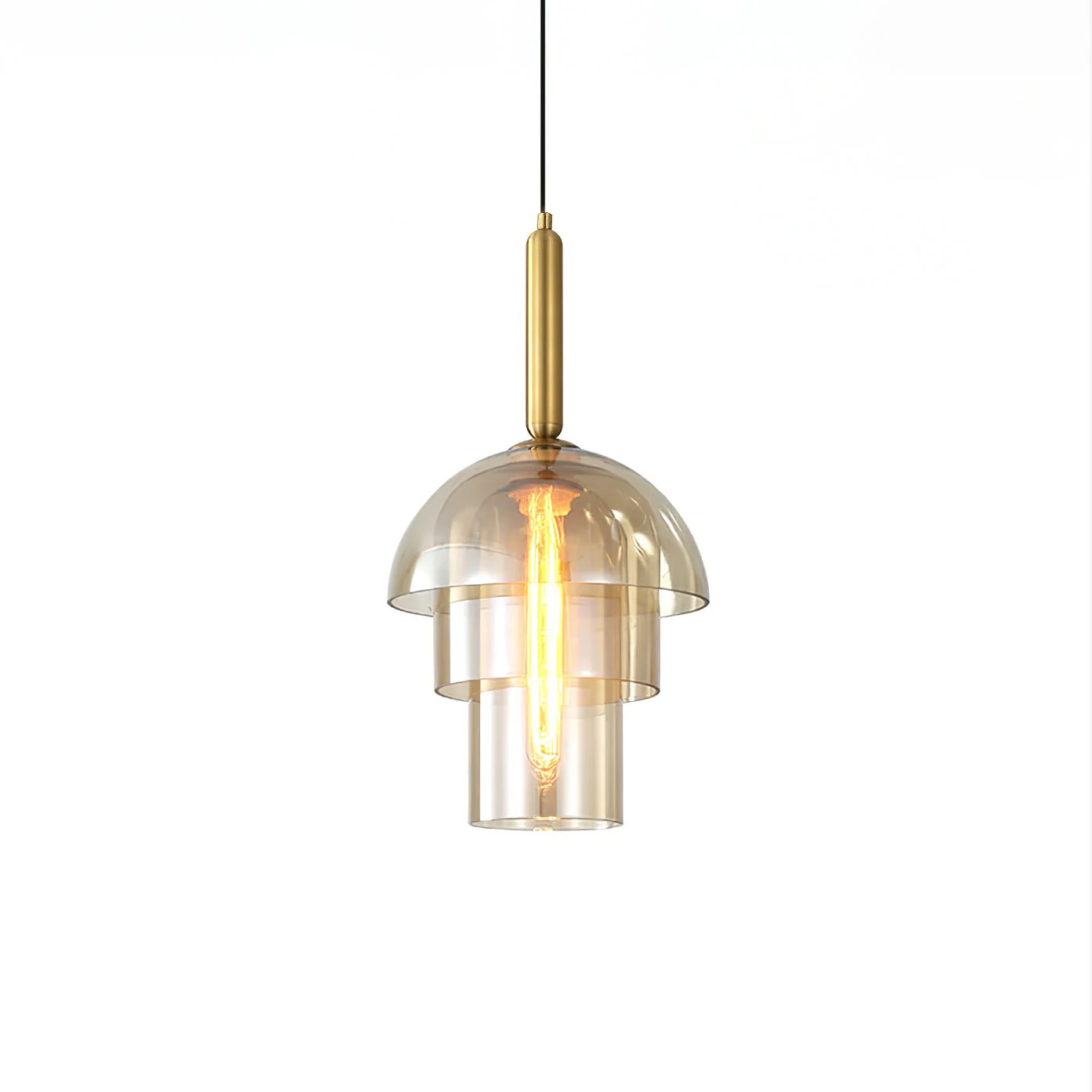 Solara Pendant Lamp Glass Cognac Dome Brass Mid Century - Image 10