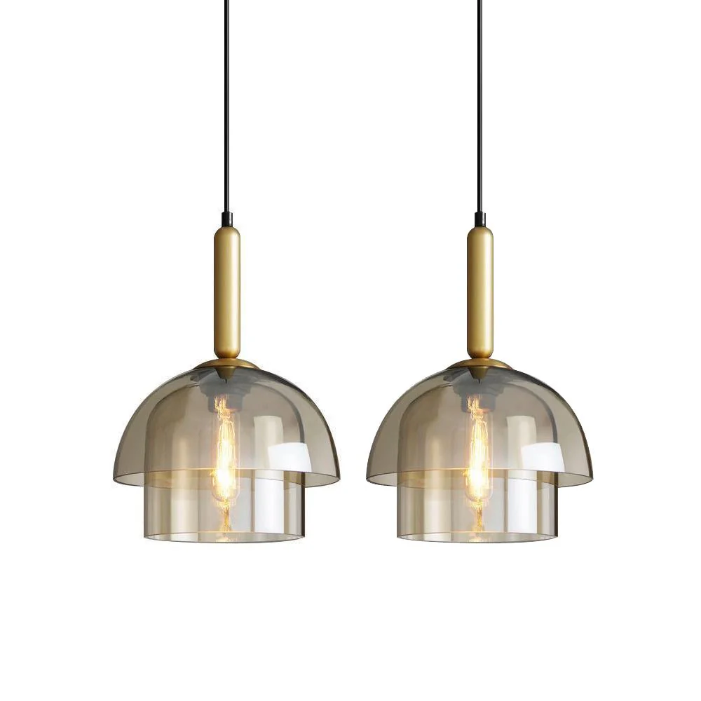Solara Pendant Lamp Glass Cognac Dome Brass Mid Century - Image 11