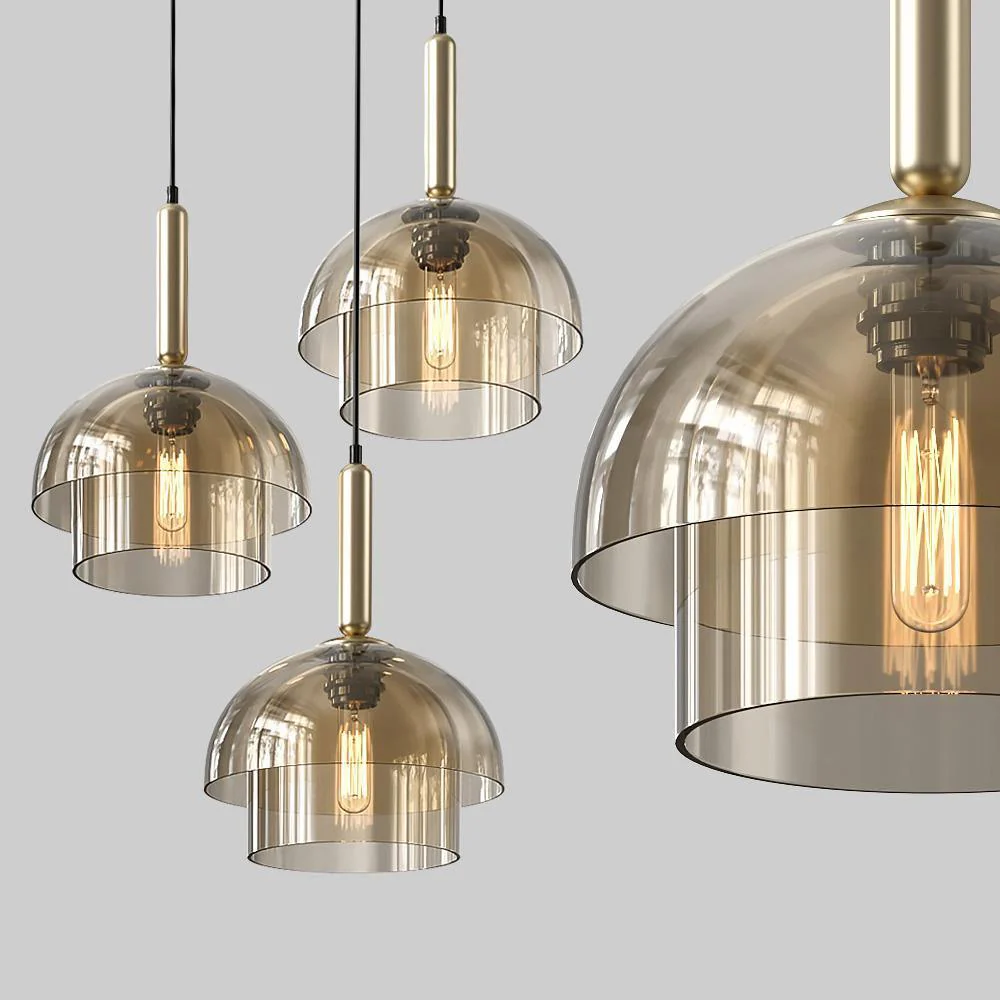 Solara Pendant Lamp Glass Cognac Dome Brass Mid Century - Image 12