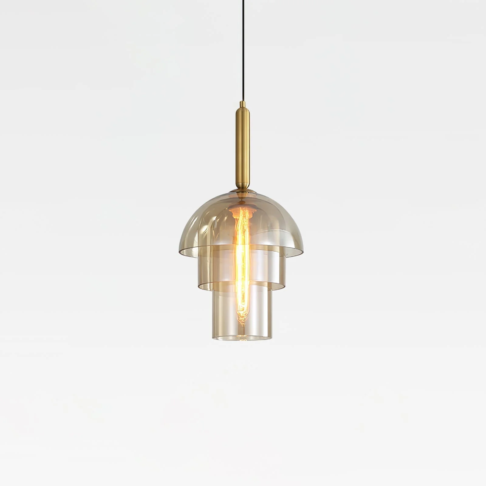 Solara Pendant Lamp Glass Cognac Dome Brass Mid Century - Image 14