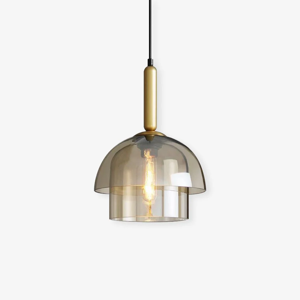 Solara Pendant Lamp Glass Cognac Dome Brass Mid Century - Image 15