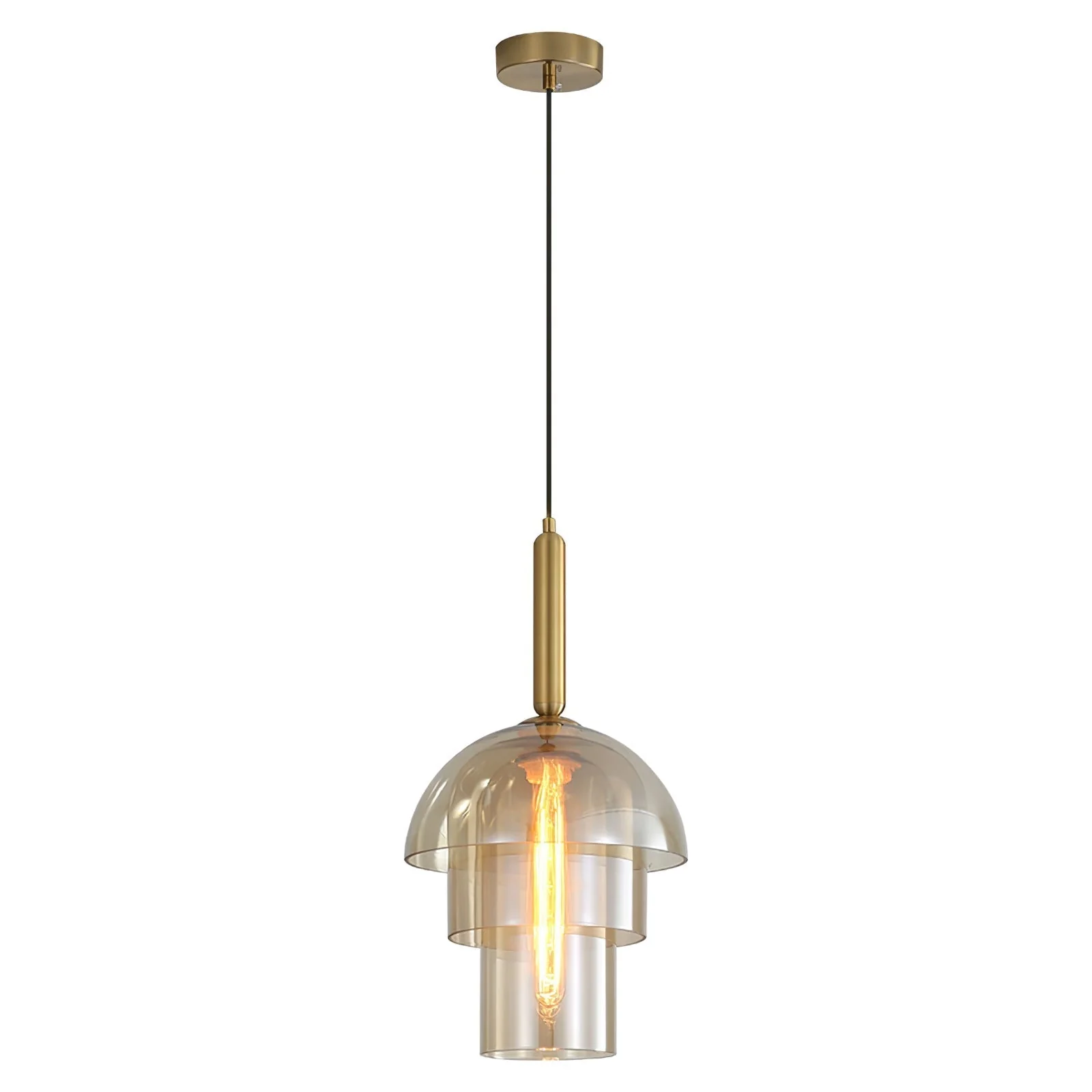 Solara Pendant Lamp Glass Cognac Dome Brass Mid Century - Image 17