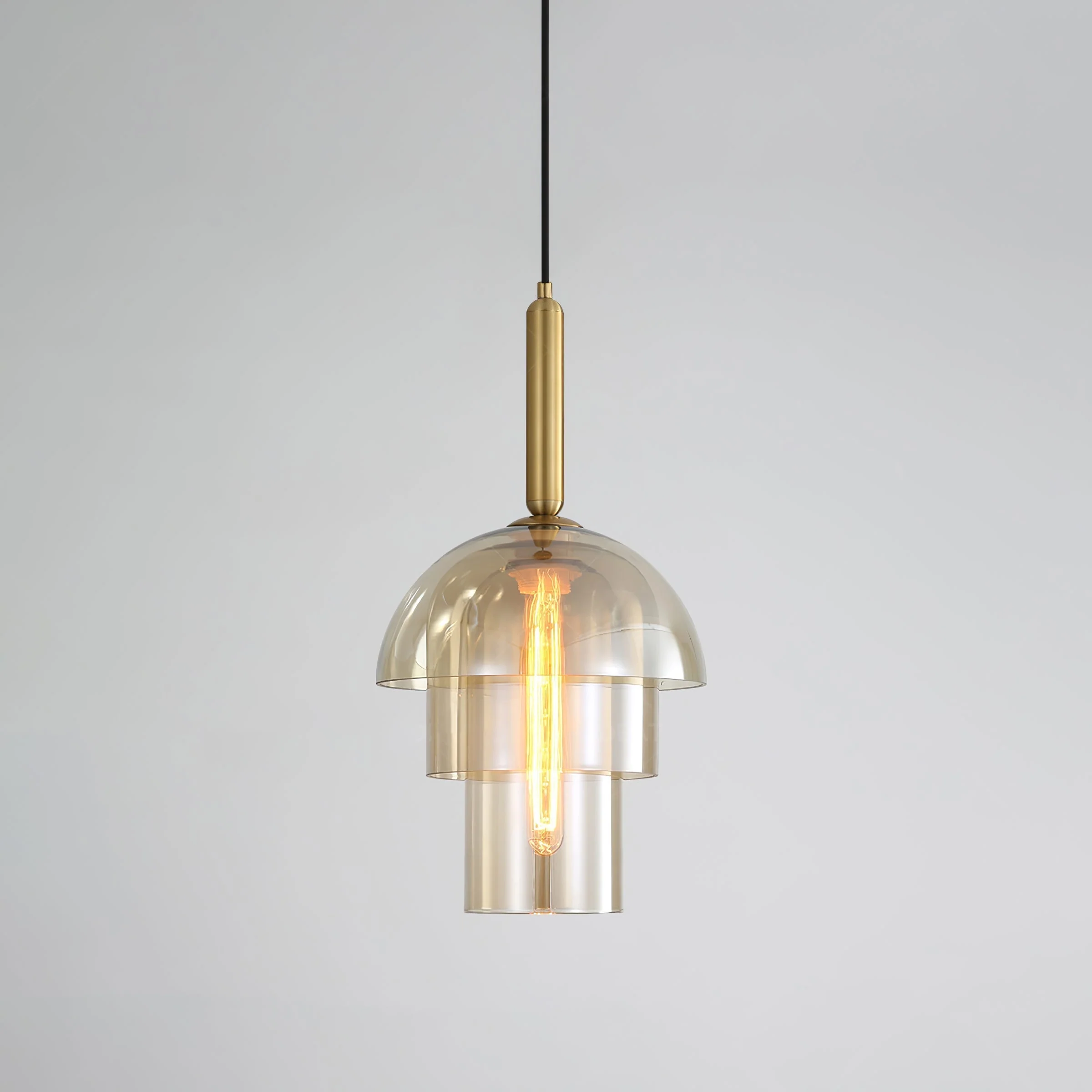 Solara Pendant Lamp Glass Cognac Dome Brass Mid Century - Image 18