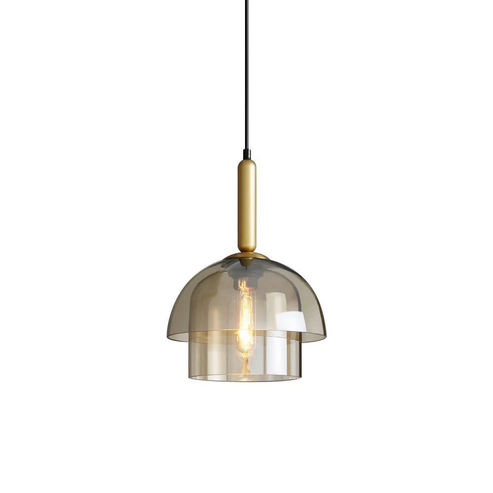 Solara Pendant Lamp Glass Cognac Dome Brass Mid Century - Image 19