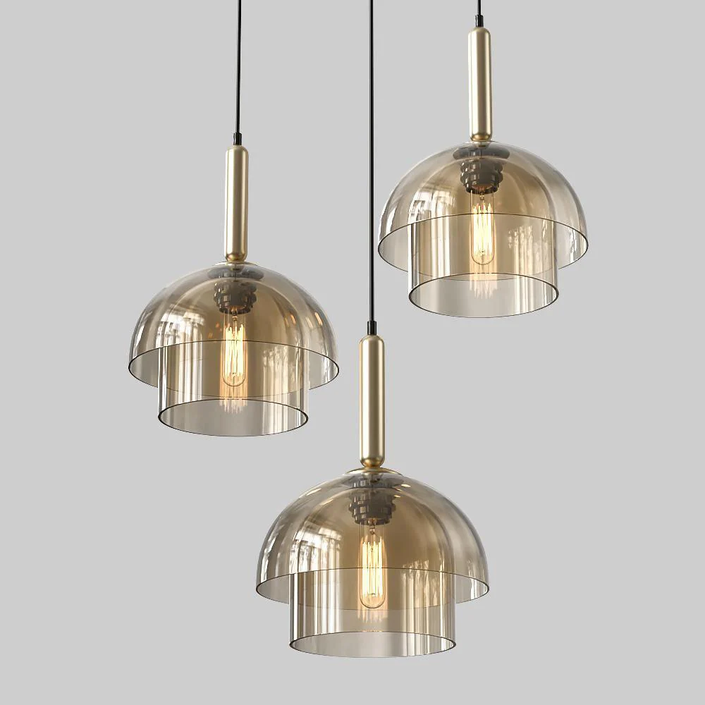 Solara Pendant Lamp Glass Cognac Dome Brass Mid Century - Image 23