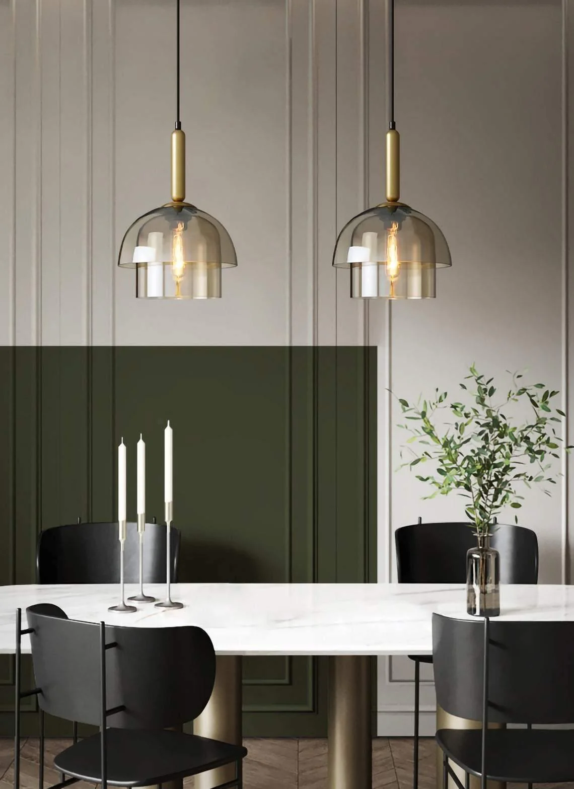 Solara Pendant Lamp Glass Cognac Dome Brass Mid Century - Image 29