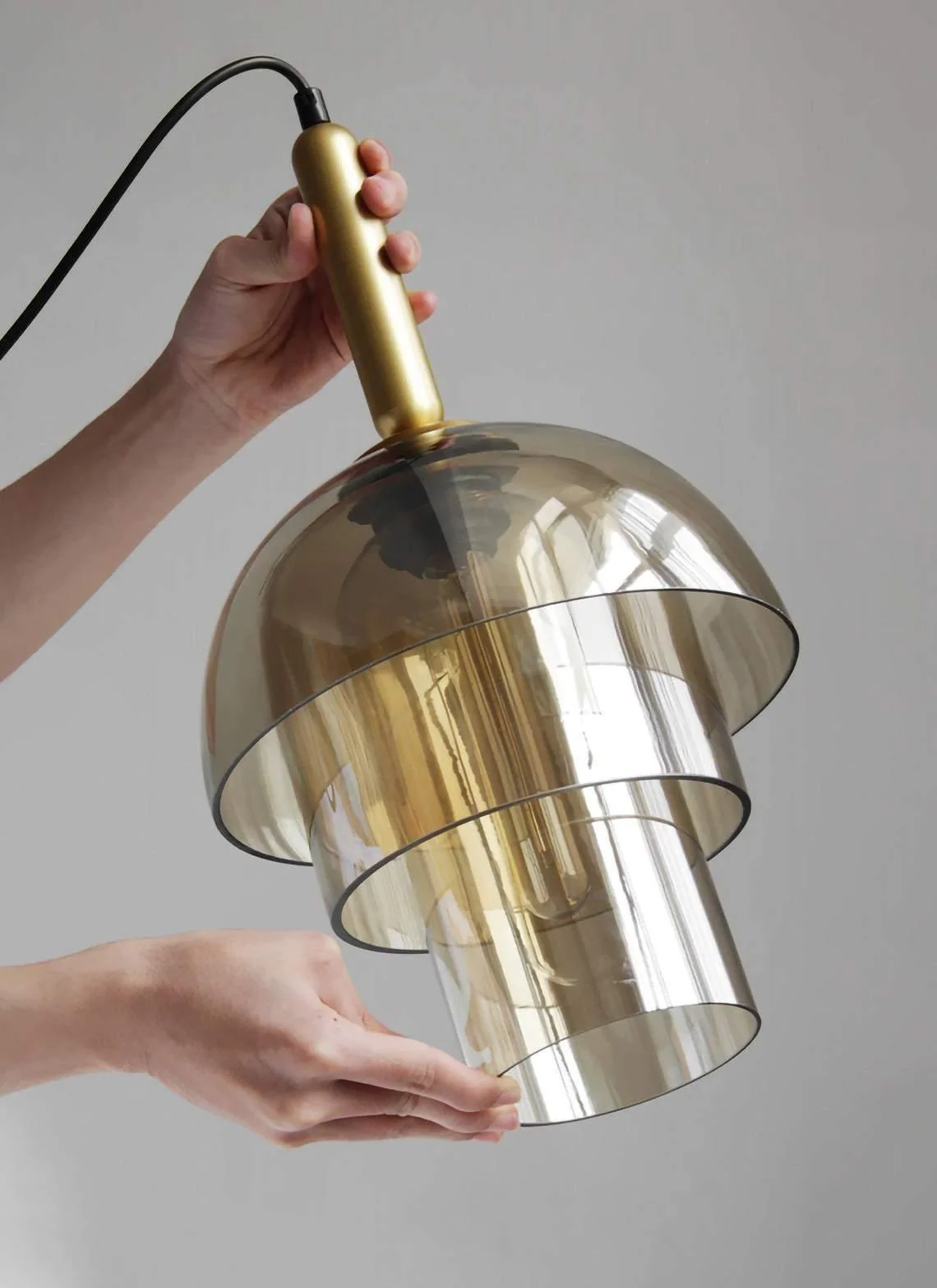 Solara Pendant Lamp Glass Cognac Dome Brass Mid Century - Image 31