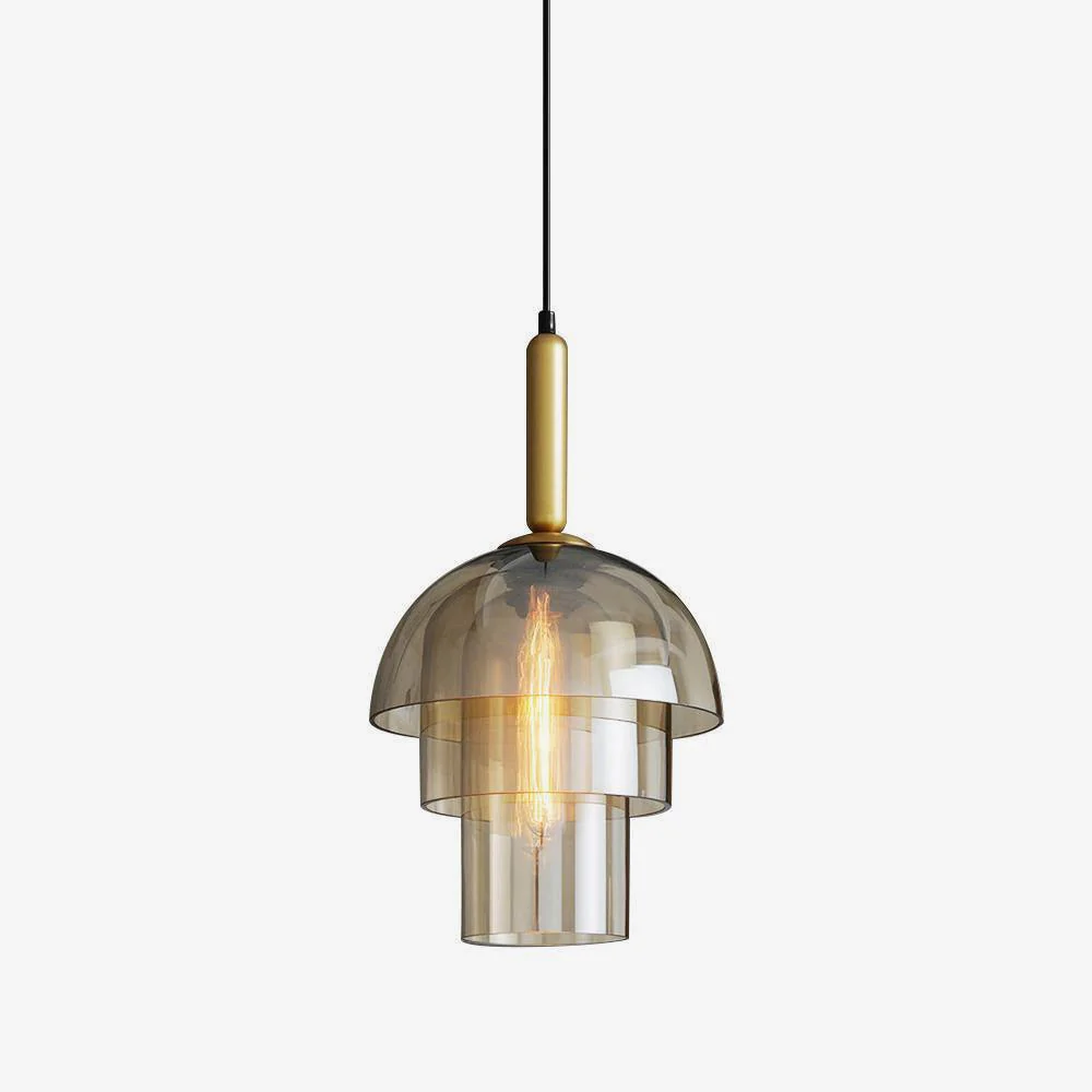 Solara Pendant Lamp Glass Cognac Dome Brass Mid Century - Image 32