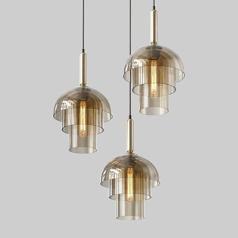 Solara Pendant Lamp Glass Cognac Dome Brass Mid Century - Image 34