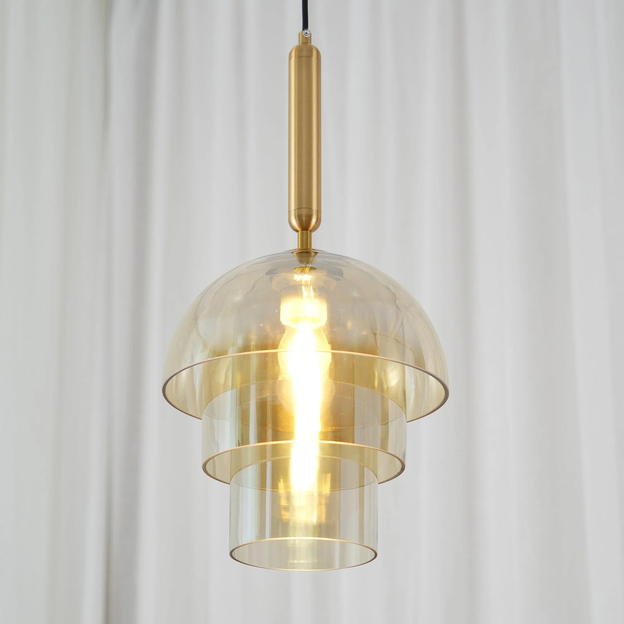 Solara Pendant Lamp Glass Cognac Dome Brass Mid Century - Image 7