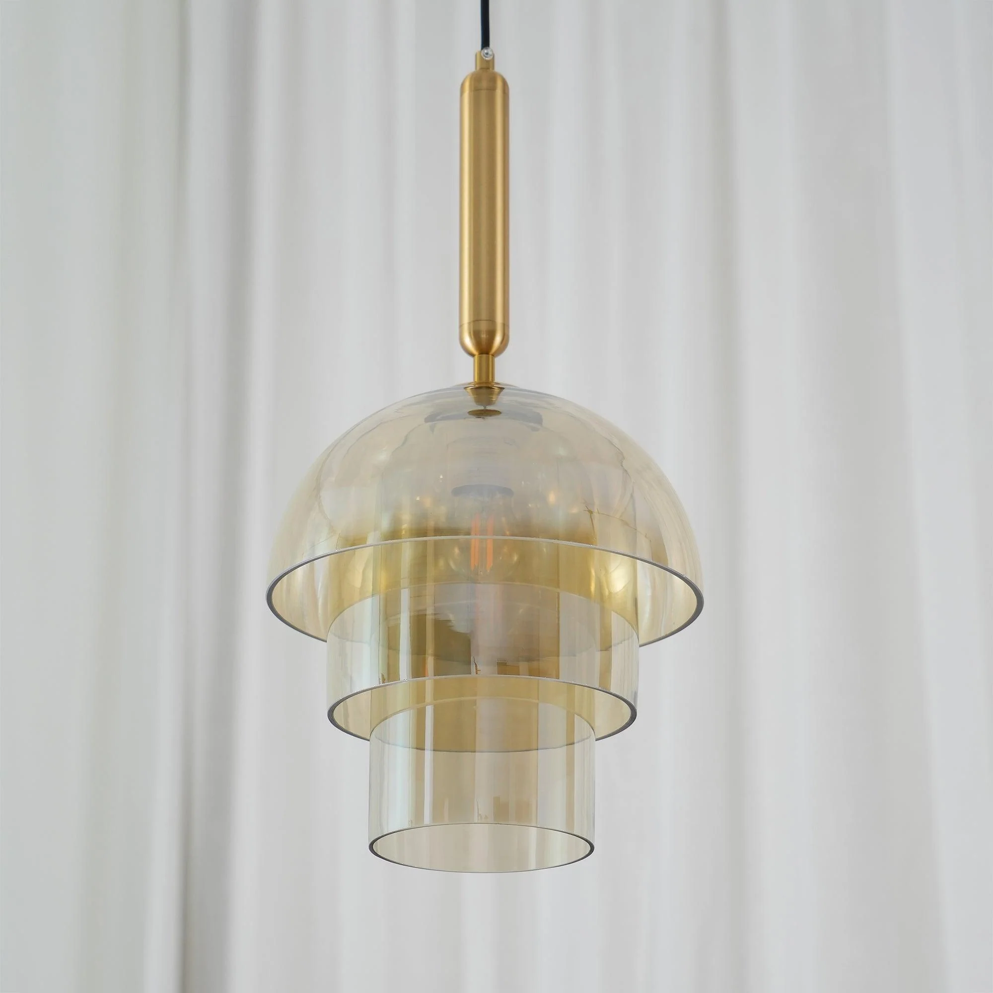 Solara Pendant Lamp Glass Cognac Dome Brass Mid Century - Image 8