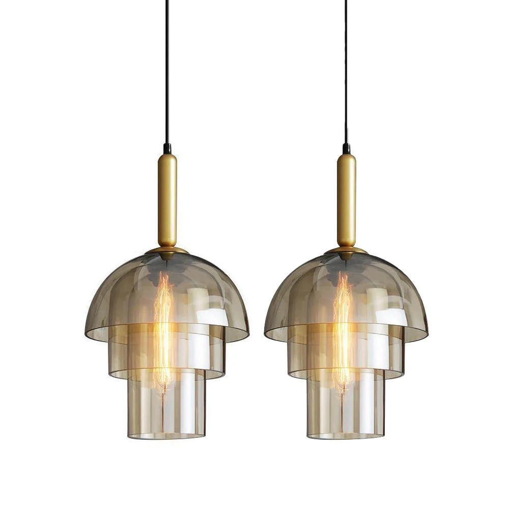 Solara Pendant Lamp Glass Cognac Dome Brass Mid Century - Image 9