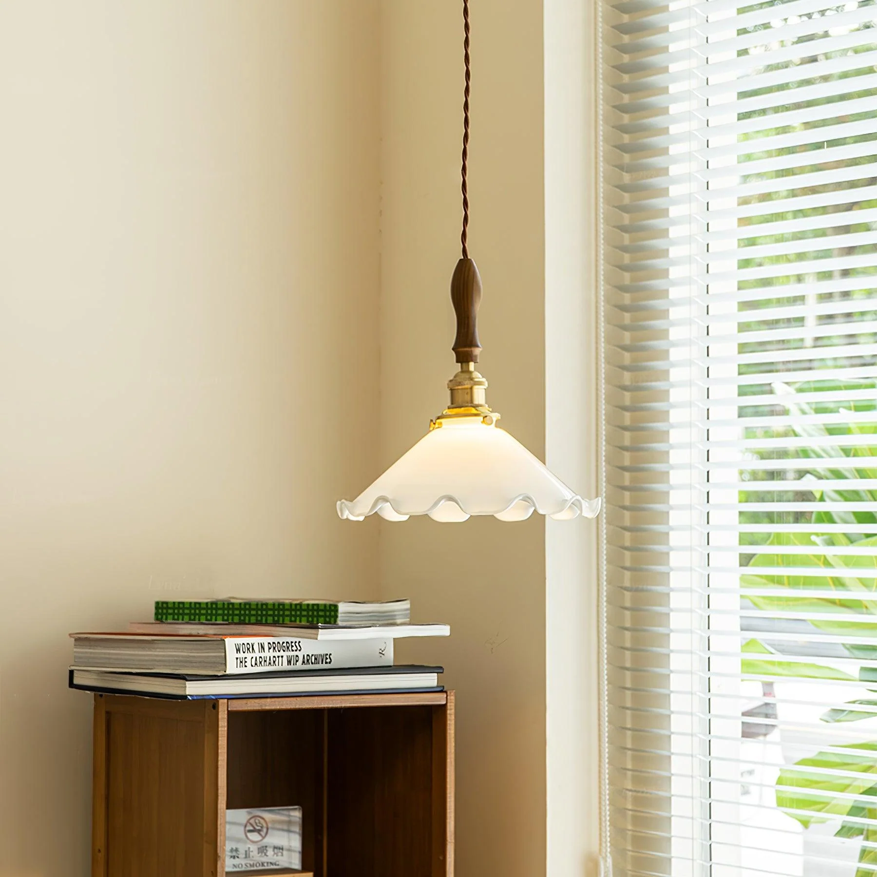 Solara Pendant Lamp Glass Wavy Shade Vintage Living Room - Image 11