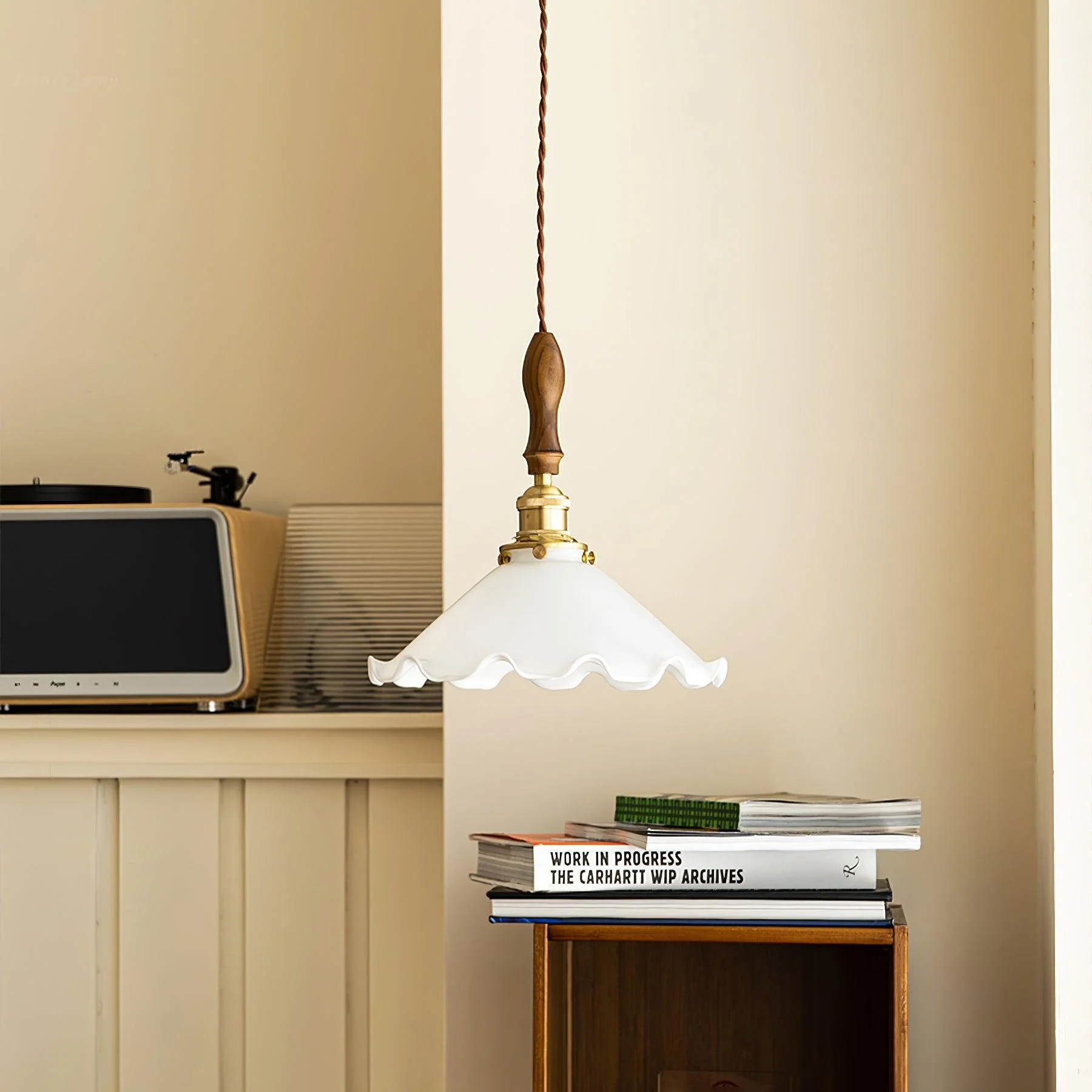 Solara Pendant Lamp Glass Wavy Shade Vintage Living Room - Image 13