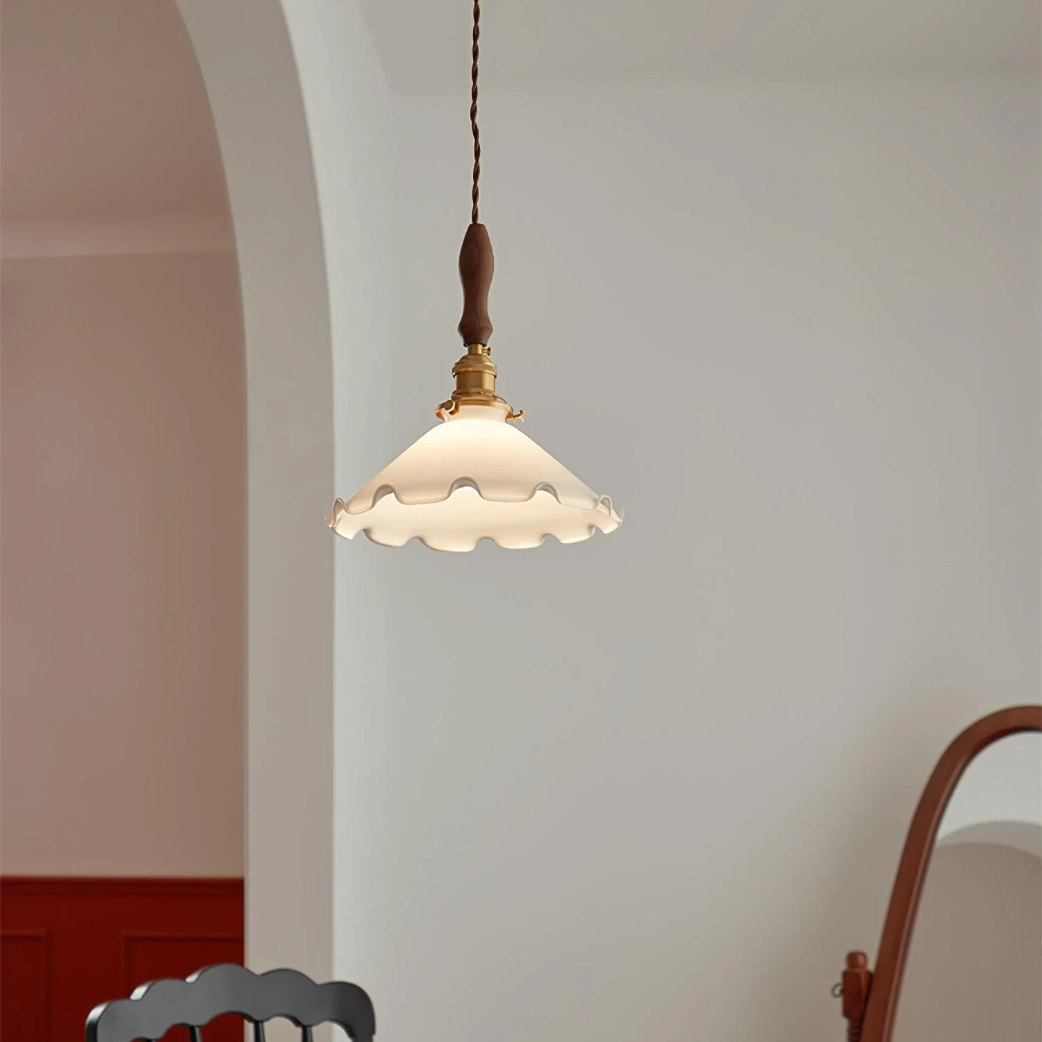 Solara Pendant Lamp Glass Wavy Shade Vintage Living Room - Image 14