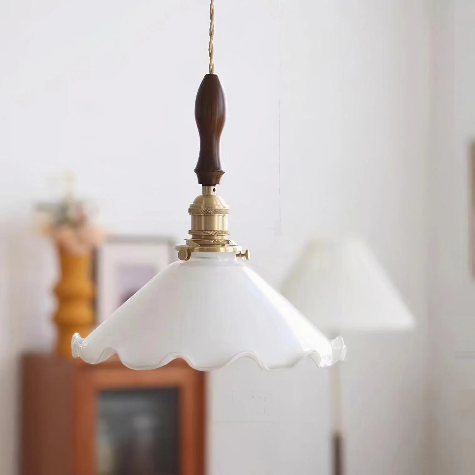 Solara Pendant Lamp Glass Wavy Shade Vintage Living Room - Image 15