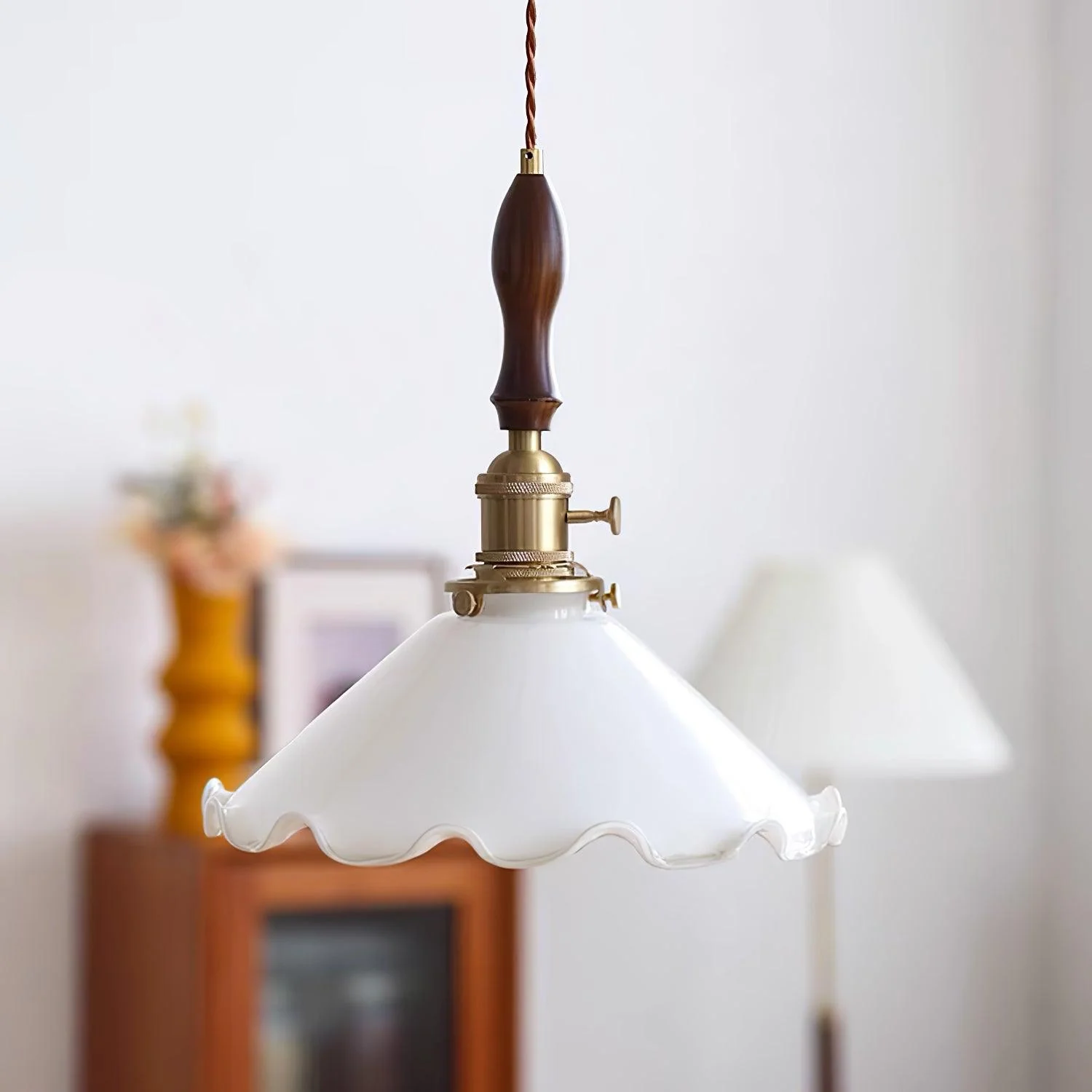 Solara Pendant Lamp Glass Wavy Shade Vintage Living Room - Image 16