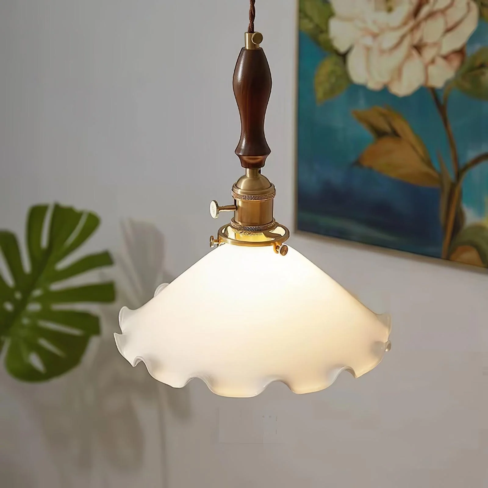 Solara Pendant Lamp Glass Wavy Shade Vintage Living Room - Image 18