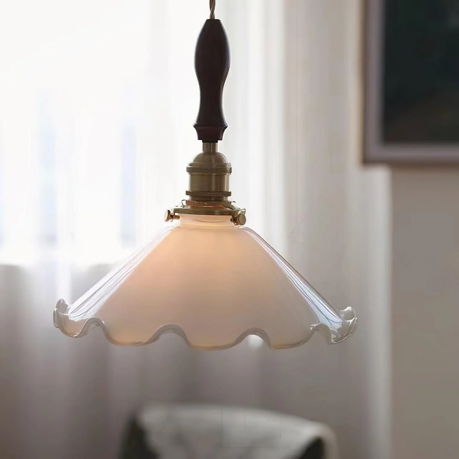 Solara Pendant Lamp Glass Wavy Shade Vintage Living Room - Image 2
