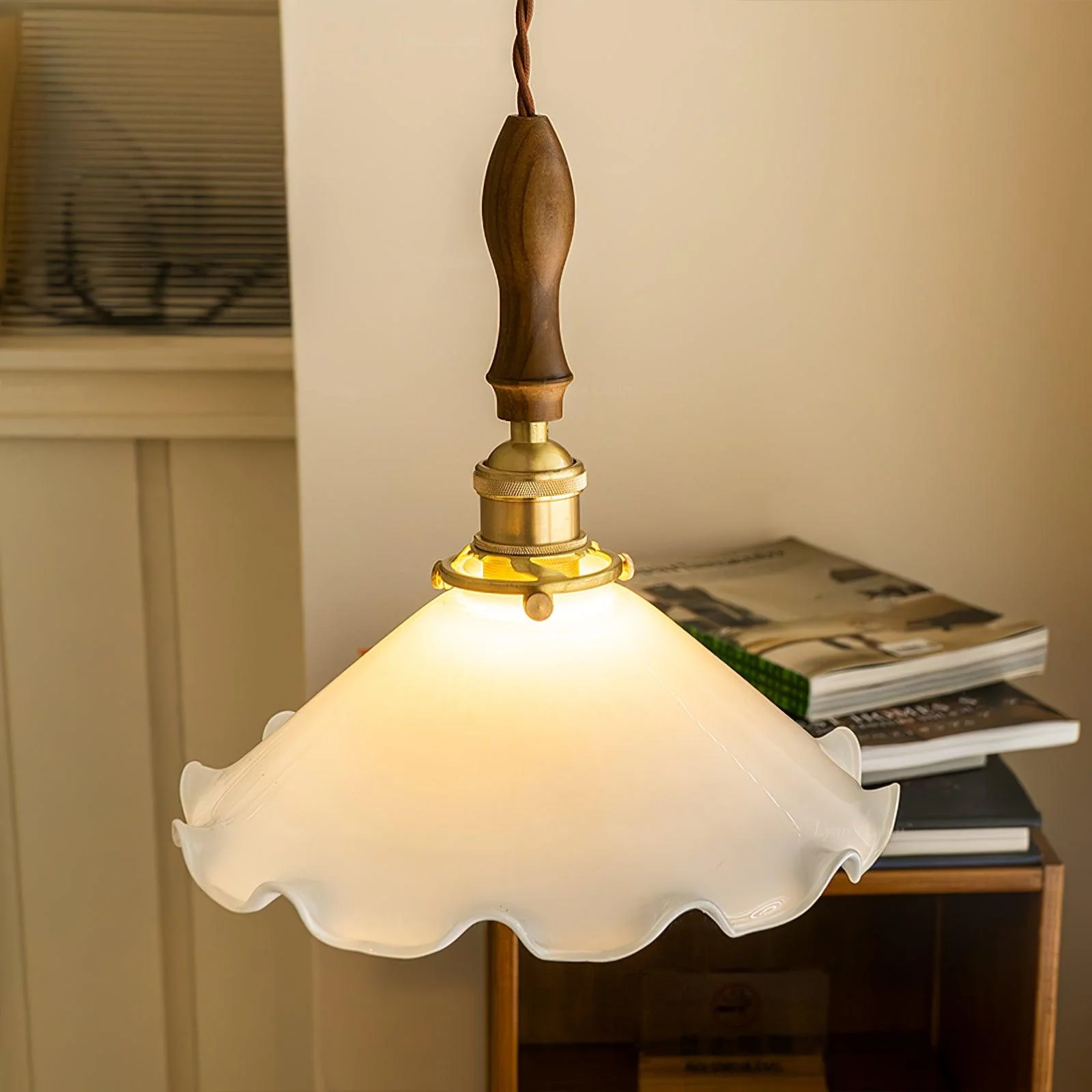Solara Pendant Lamp Glass Wavy Shade Vintage Living Room - Image 20