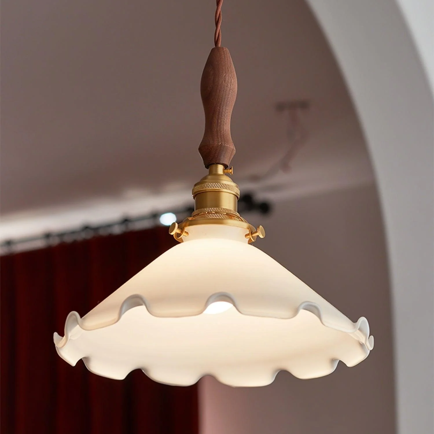 Solara Pendant Lamp Glass Wavy Shade Vintage Living Room - Image 21