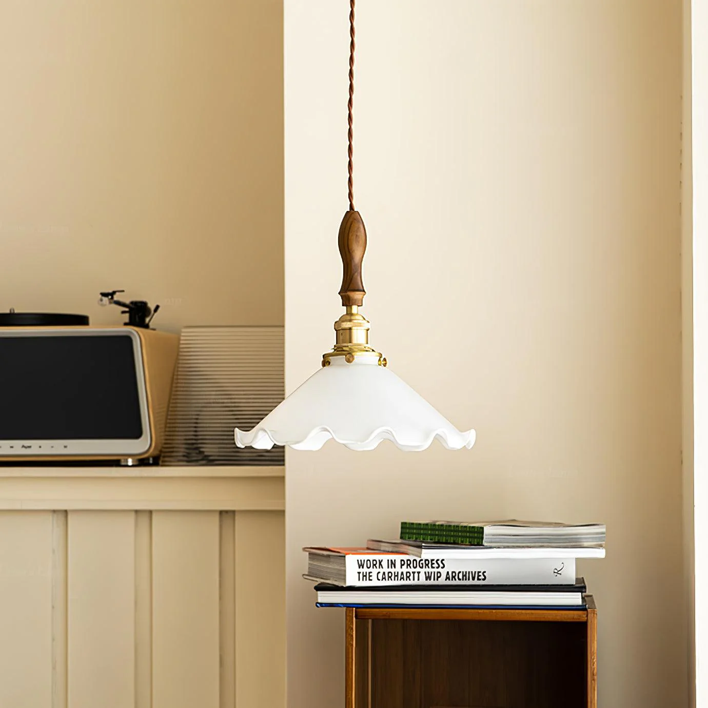 Solara Pendant Lamp Glass Wavy Shade Vintage Living Room - Image 25