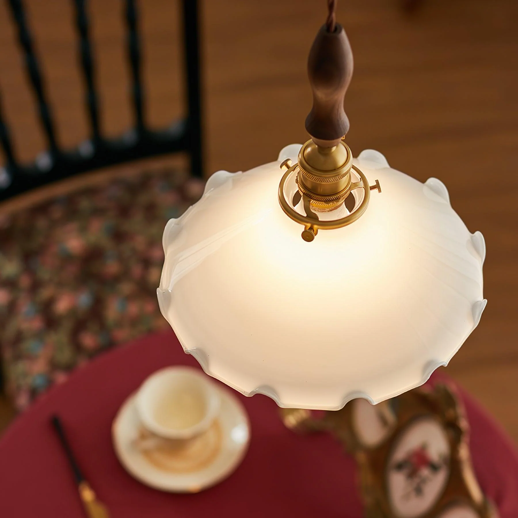 Solara Pendant Lamp Glass Wavy Shade Vintage Living Room - Image 3