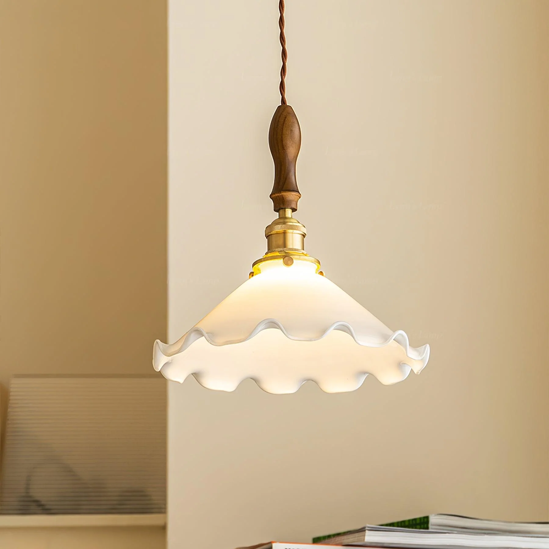 Solara Pendant Lamp Glass Wavy Shade Vintage Living Room - Image 4