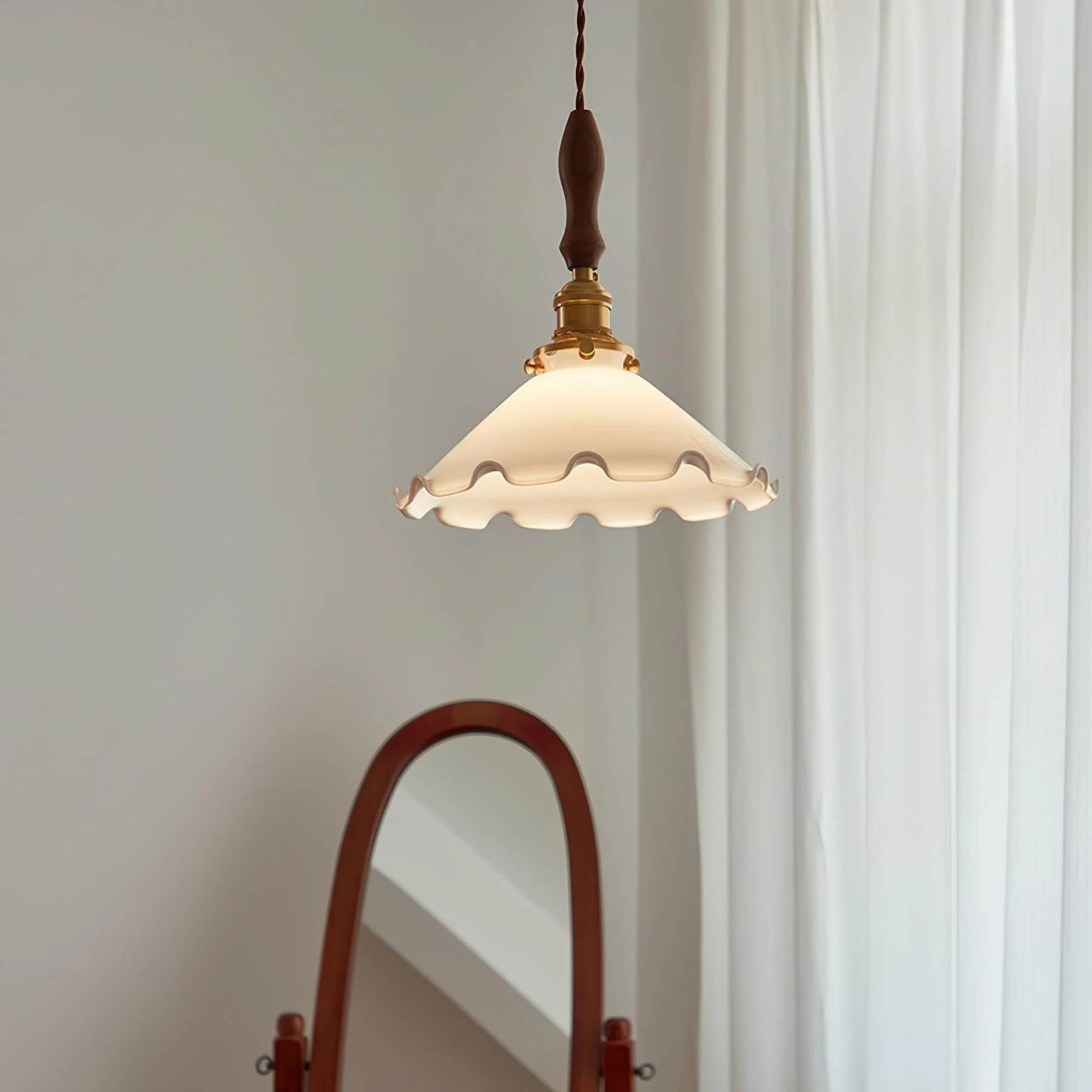 Solara Pendant Lamp Glass Wavy Shade Vintage Living Room - Image 5