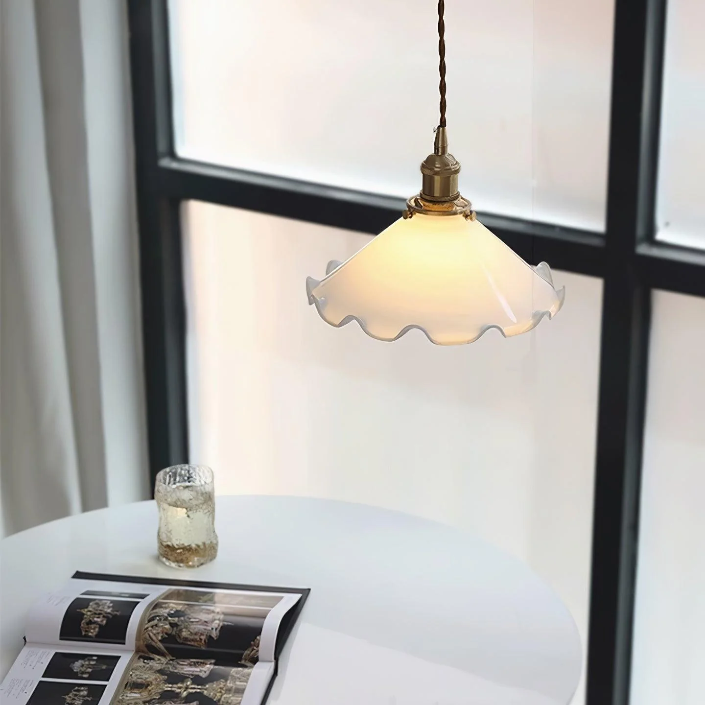 Solara Pendant Lamp Glass Wavy Shade Vintage Living Room - Image 7