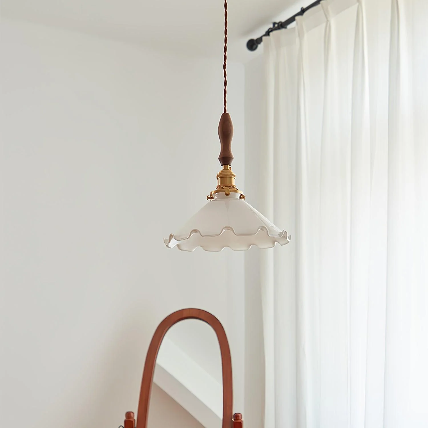 Solara Pendant Lamp Glass Wavy Shade Vintage Living Room - Image 9